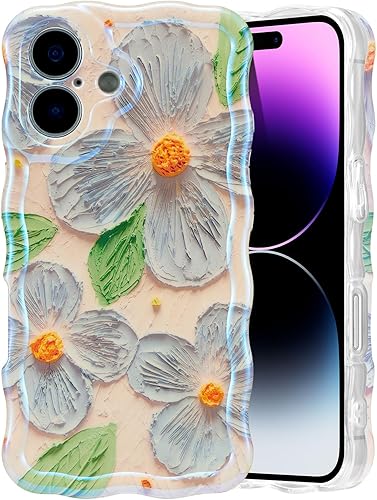 Miniatura 40 de EYZUTAK - Funda protectora de TPU para iPhone 12 Pro, estilo retro colorido, diseño láser brillante de pintura al óleo, estampado floral, borde Azul