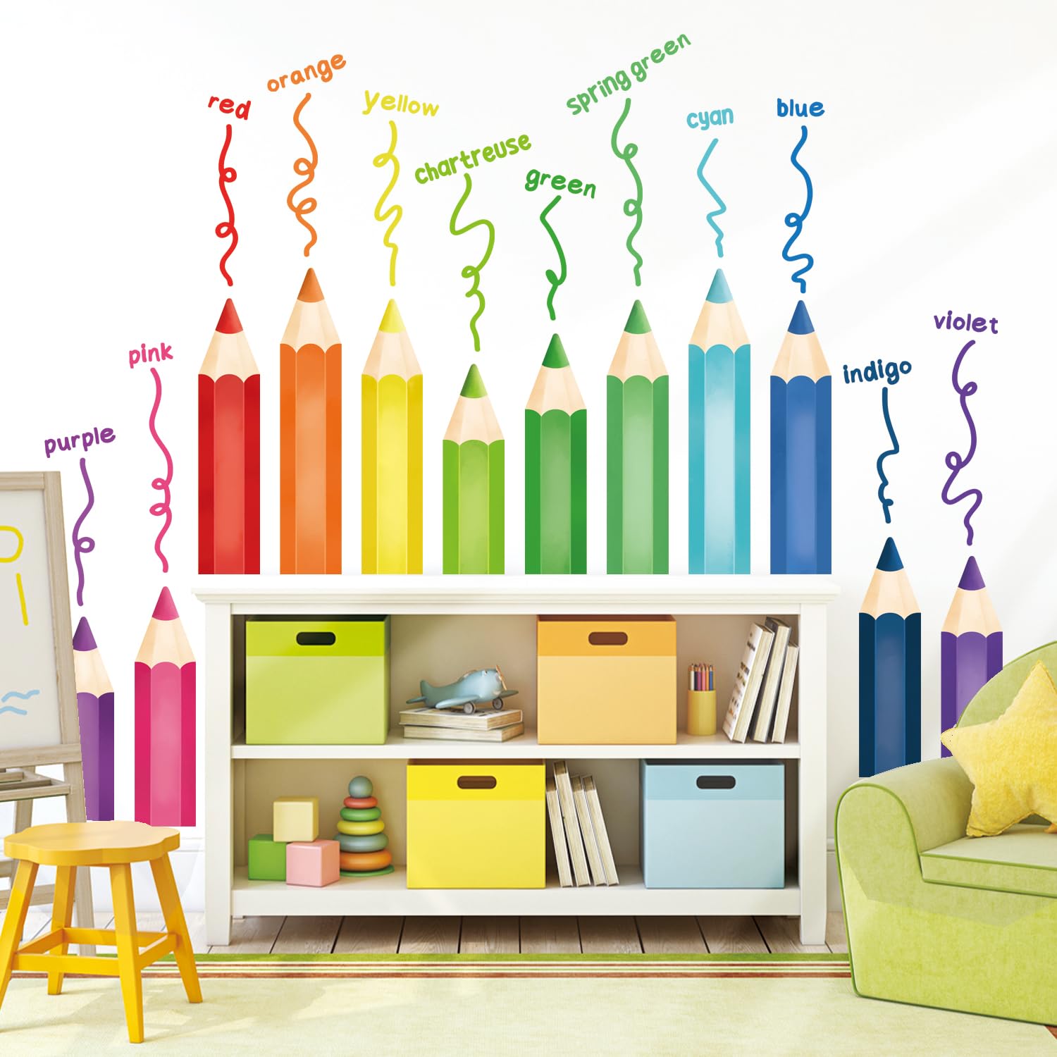 DECOWALL Learning Color Crayons Wall Stickers Educational Pencil Wall Decals for Kids Girls Boys Room Bedroom Nursery Classroom Playroom (SG2-2417) - Image 2