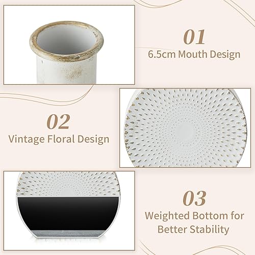 Miniatura 4 de Sziqiqi Jarrón rústico blanco para flores secas, juego de 2 jarrones de flores de mediados de siglo, estilo vintage, retro, para centros de mesa