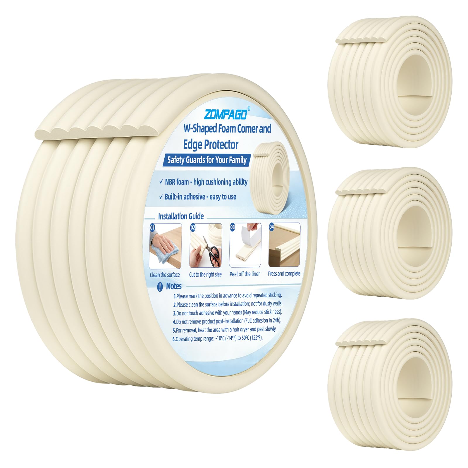 ZOMPAGO 8m Edge & Corner Protectors, Anti-Collision Foam Padding
