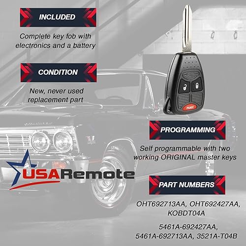 Miniatura 10 de 2 llaves remotas de entrada sin llave USARemote 3btn para Wrangler Ram Durango Magnum Nitro Calibre Patriot Compass Aspen PT Cruiser