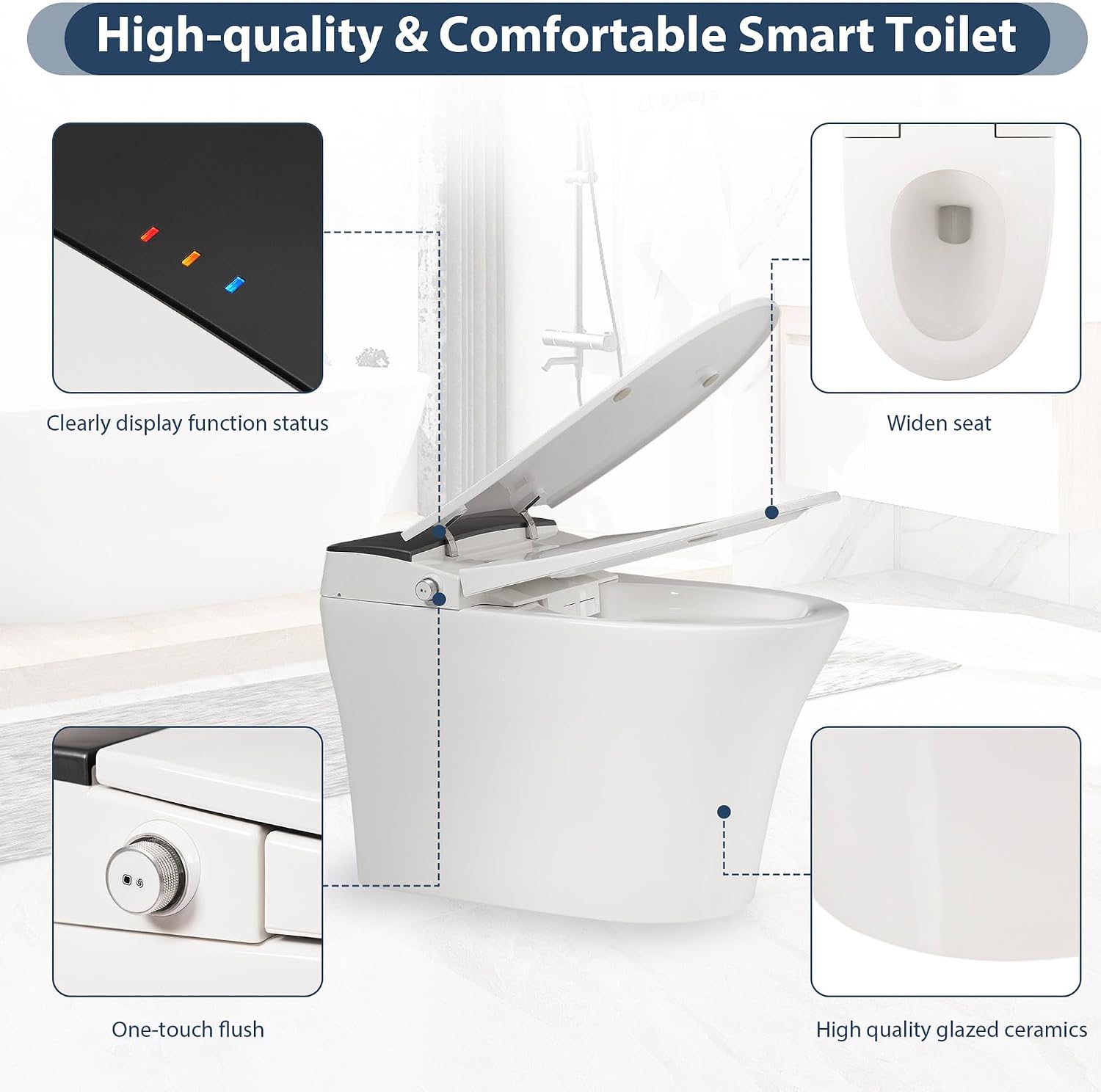 Smart Toilet, One Piece Bidet Toilet for Bathrooms, Tankless Toilets with Warm Water Sprayer & Dryer, Heated Bidet Seat with Foot sensor Flush for Modern Bathrooms (Foot Sensor)