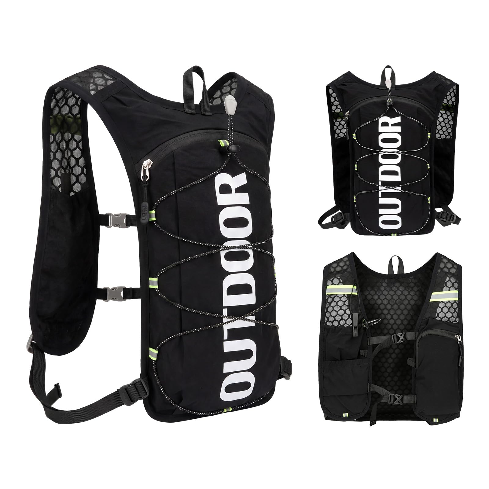 Running Hydration Vest Compatible with 1.5L Hydration Bladders, Reflective Running Backpack, Marathon Breathable Lightweight Running Vest Suitable for Men and Women, Cycling, Outdoor Hiking. (black)