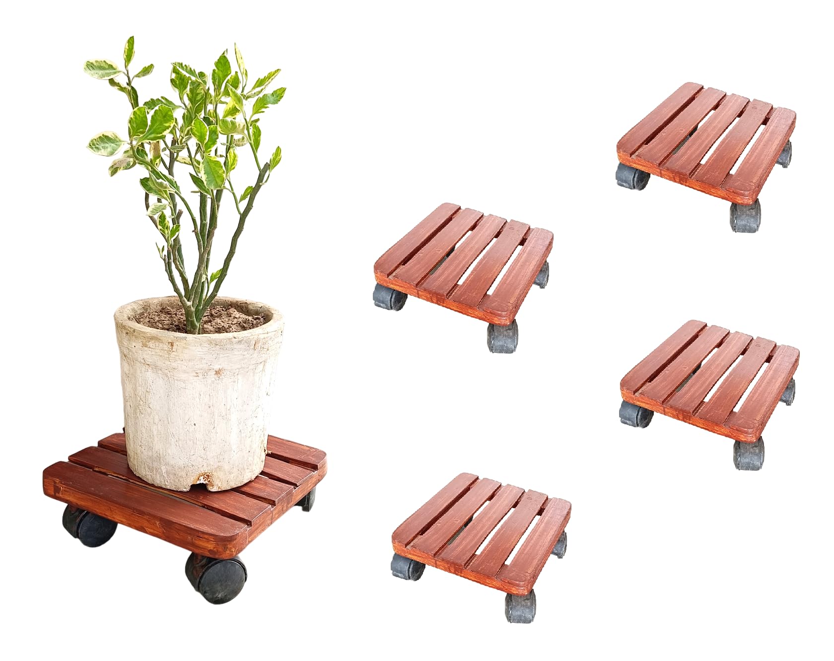 Scicraft polished Wooden Trolley for Flower Pots ( Pck of 4)| Rolling Plant Stand with heavy duty caster Wheels | Squre Plant Roller Base for Indoor Outdoor Potted Planter (B0D4KT44F3) Amazon Price History, Amazon Price Tracker
