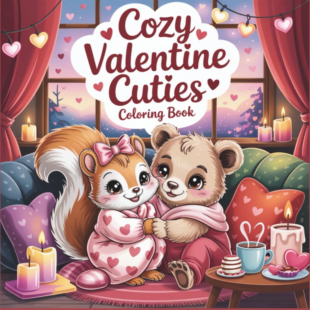Cozy Valentine Cuties Coloring Book: Bold and Easy Valentine’s Day Designs with Adorable Animal Characters and Romantic Vibes, for Teens and Adults
