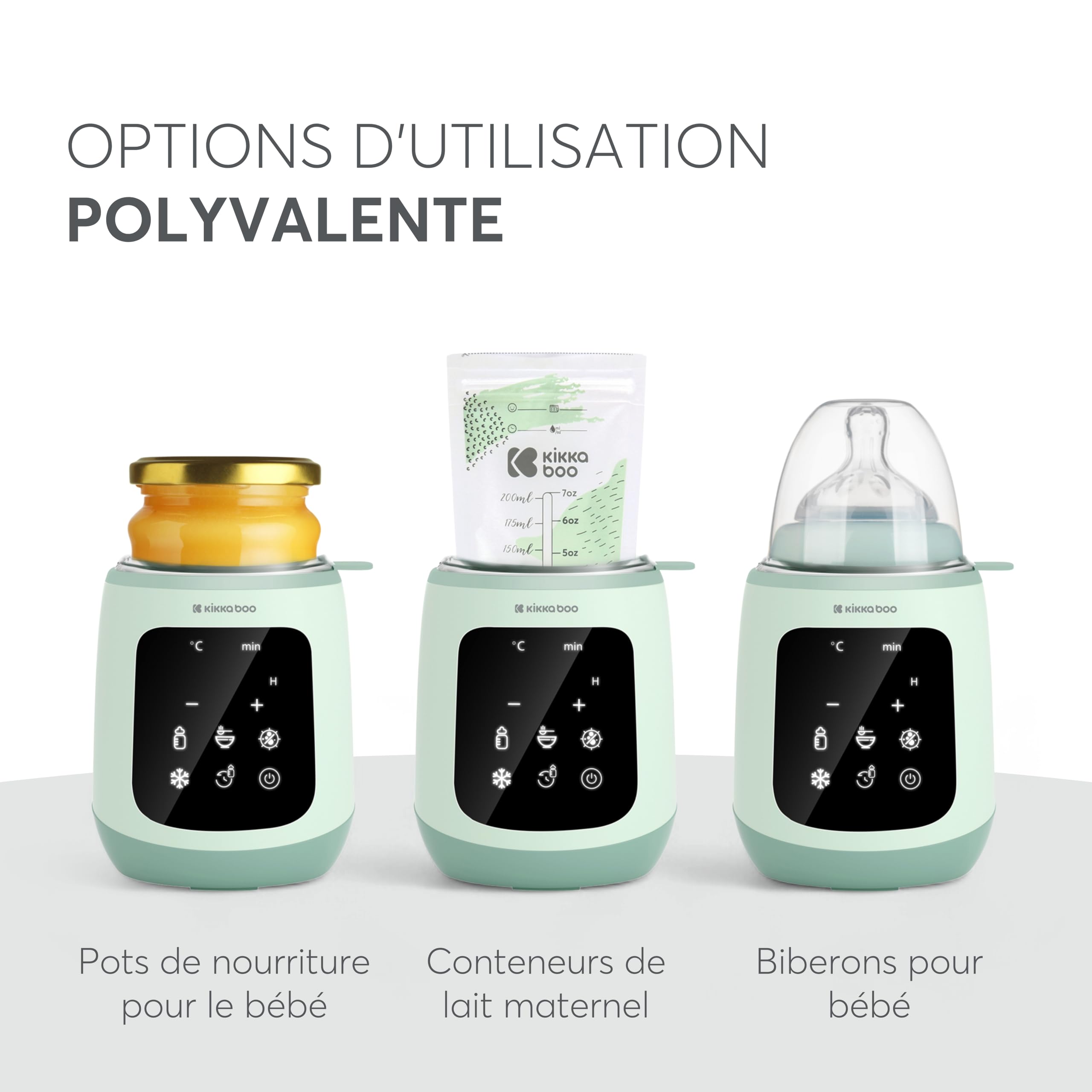 KikkaBoo Chauffe-biberon Électrique 4 en 1 CALDO, Chauffe Lait Maternel & Petits Pots, Stérilisateur Vapeur, Maintien au Chaud, Chauffe Rapide, Compatible Biberons Standards, Menthe