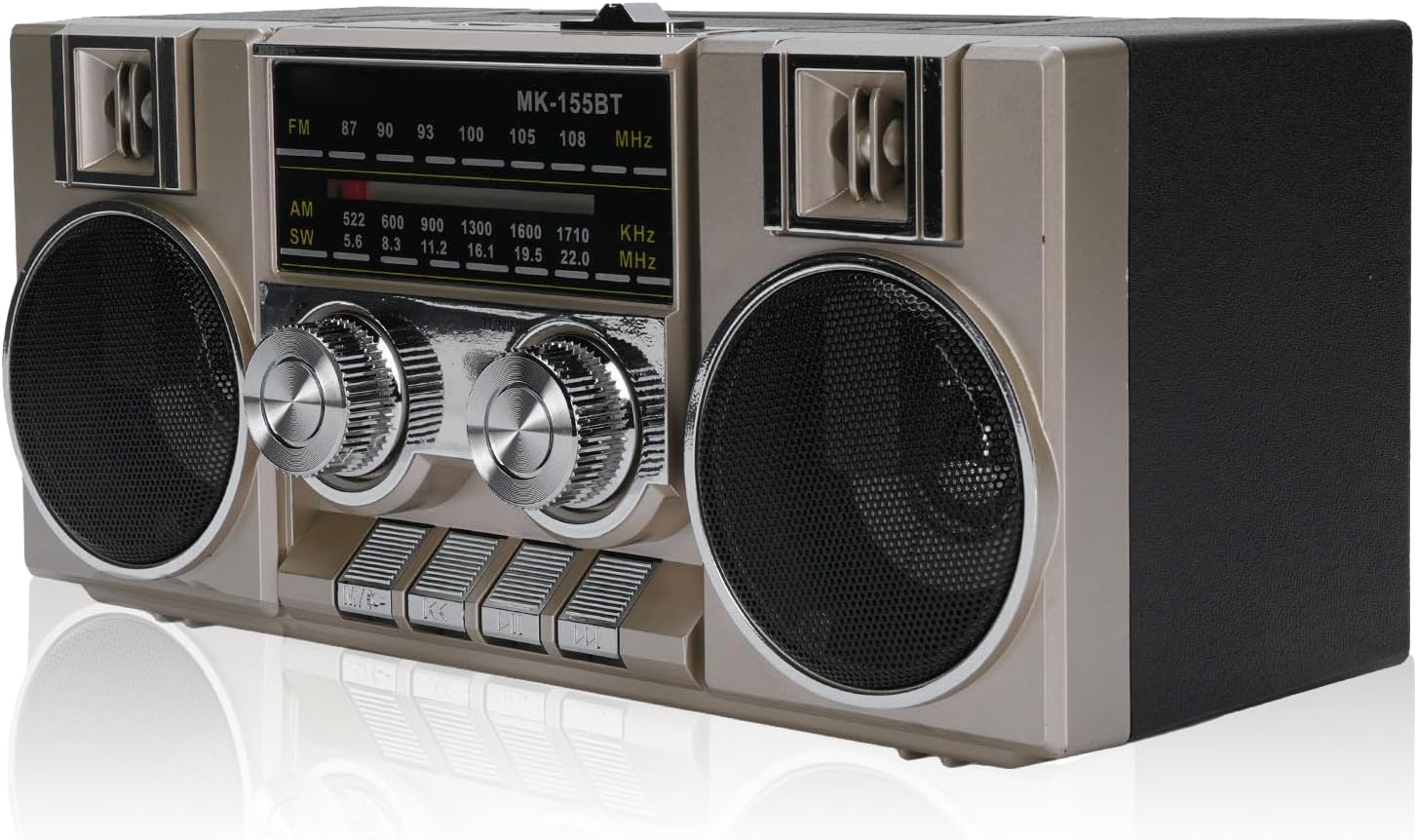 Radios Portable AM FM, Full Band Portable Radio with RGB Bluetooth Speaker, Clear Sound Quality for Garden, Park, Bathroom (Gold)