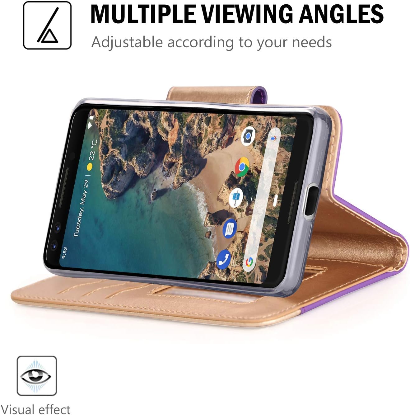 ProCase Wallet Case for Google Pixel 3, Flip Kickstand Case with Card Slots Mirror Wristlet, Folding Stand Protective Cover for Google Pixel 3 (2018 Release) -Purple