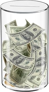 Clear Piggy Bank for Adults/Kids, Acrylic Unopenable Money Box for Cash Coin Saving, Must Break to Open, Money Saving Jar for Adults Boys Girls, Size 10" H x 6" Diameter