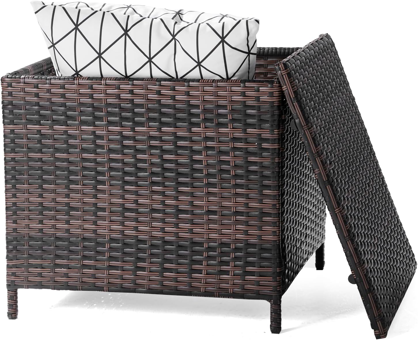 Outdoor PE Wicker Side Table with Storage, Patio Rattan End Table Square Container for Furniture Covers, Toys and Gardening Tools, Brown