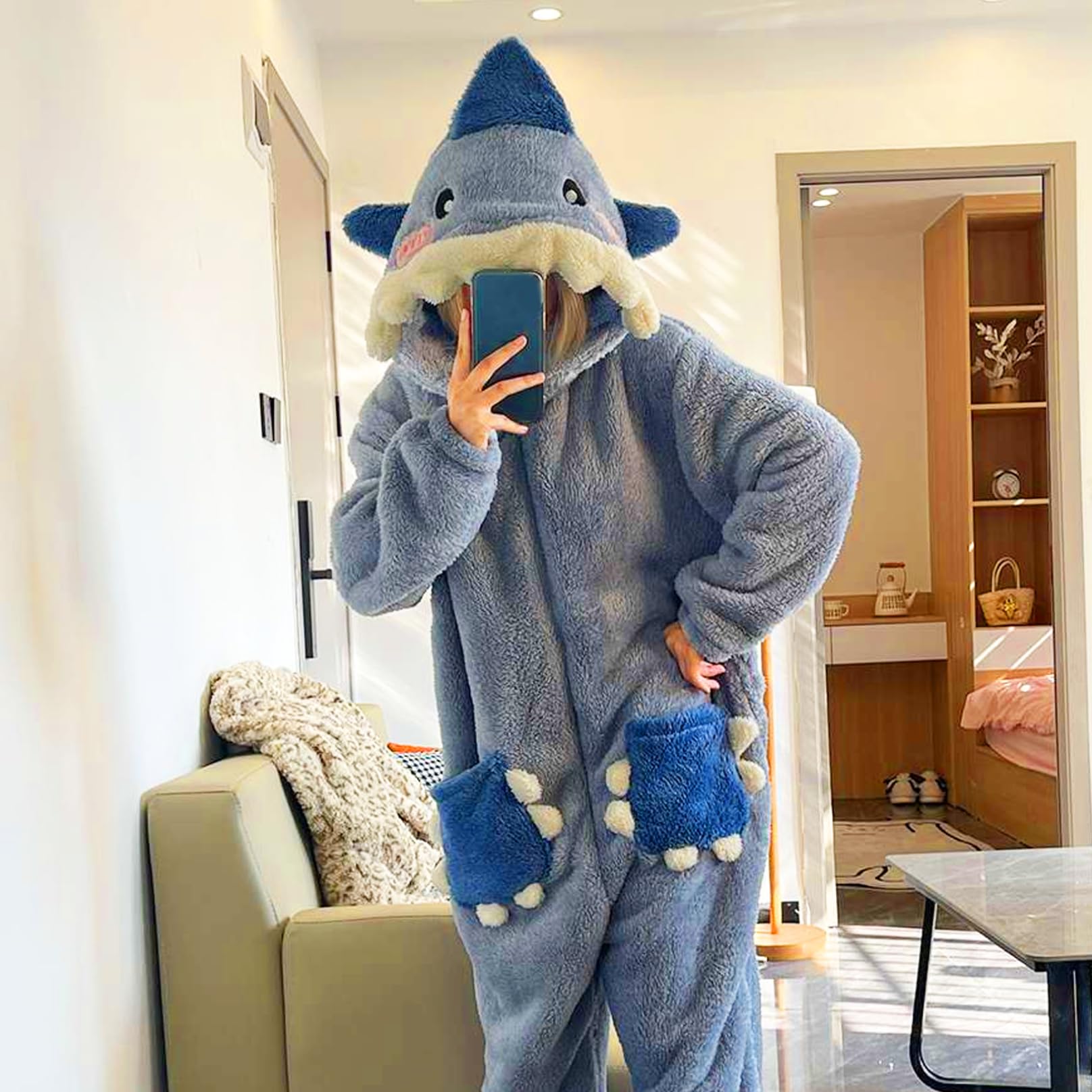 Shark Onesie Adulto Peludo Caliente Tiburón Pijamas Lindo Suave Animal Onesie Adulto para Mujer...