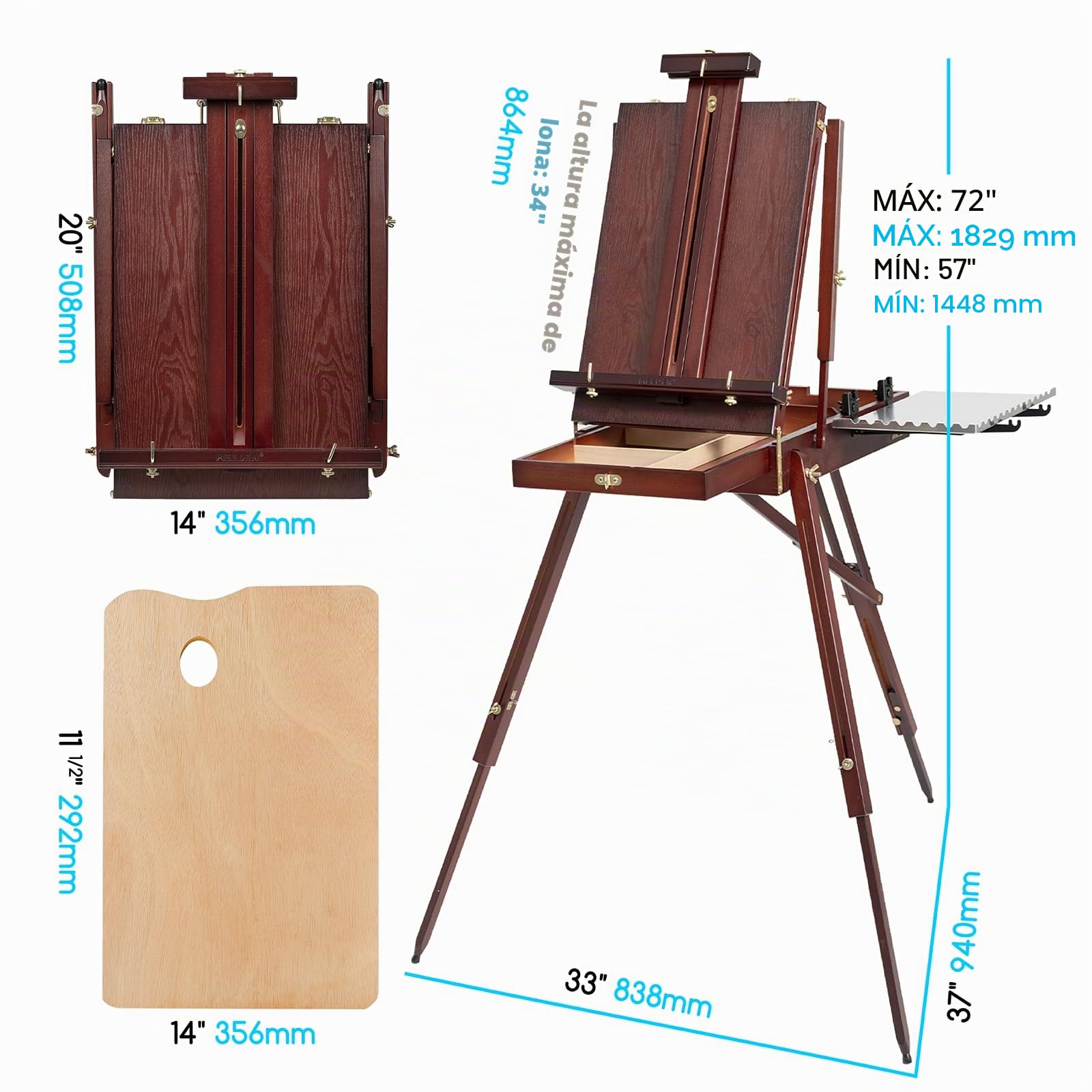 MEEDEN Caballete Francés: Caballete Plein Air, Caballete de Arte para Adultos, Caballete de Viaje, Caballete de Artista Portátil para Pintura al Aire Libre