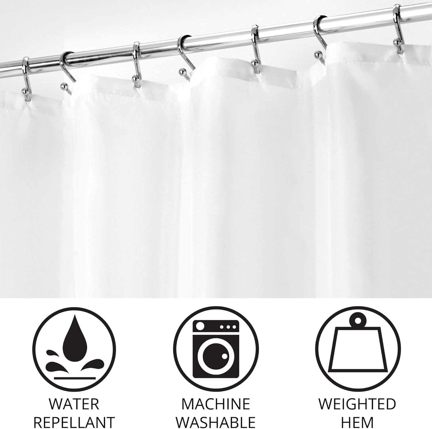 iDesign Solid Polyester Stall Shower Curtain - 12 Reinforced Buttonholes - 54" x 78" - Set of 2 - White