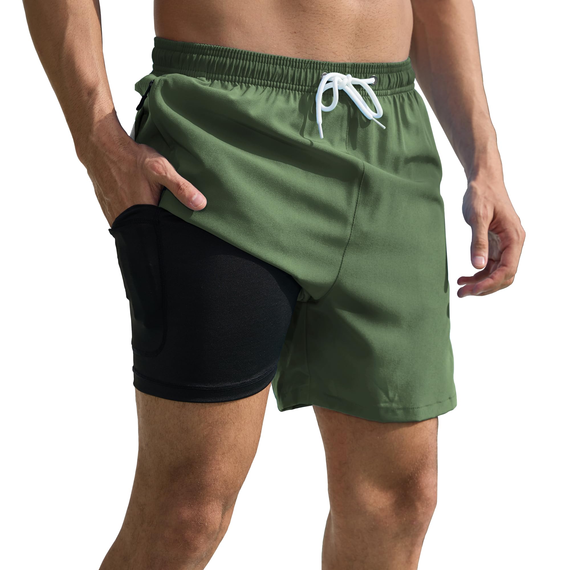 srnede Mens Swim Trunks Swim Shorts Board Shorts Quick Dry Beach Shorts Swimwear Bathing Suits with Compression Line-picture-19