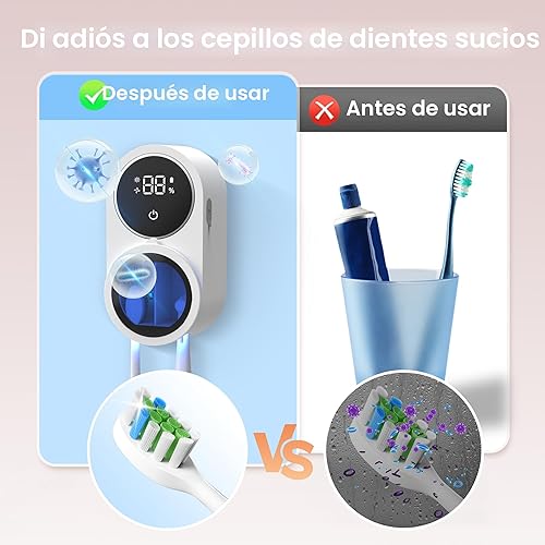 Miniatura 3 de Porta cepillo de dientes y limpiador para baño, limpieza ligera, ventilador de secado, redondo en círculo, cubierta giratoria automática, montado en