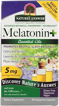 Natures Answer Melatonin+, 60 Count Capsules Promotes Restful Sleep | Melatonin plus Essential oils Lavender Calms and Relaxes