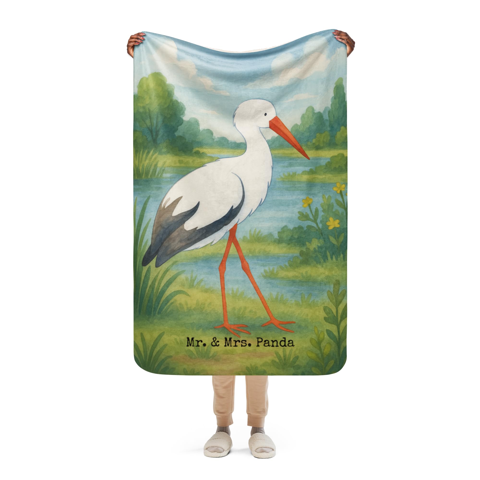 Mr. & Mrs. Panda Heimdecke Storch Design 100 x 150 cm - Geschenk, Sofadecke, Gute Laune, Baby, Mütter, Störche, Decke, Tagesdecke, Wärmedecke, Mutter, Kuscheldecke, Geburt
