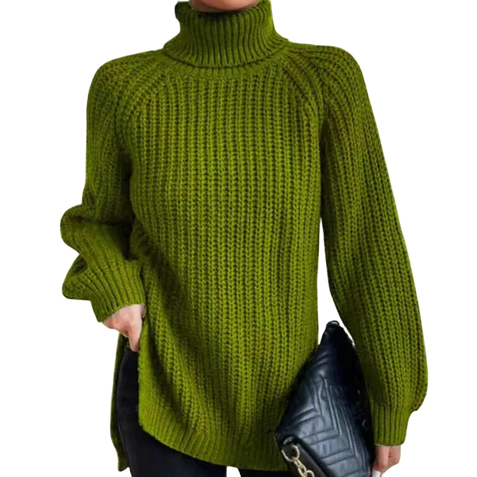 TEidea Swetry damskie Swetry damskie: golf wąski sweter z dzianiny dla kobiet, słodkie swetry damskie sweter z dzianiny, Zielona fasola, 3XL