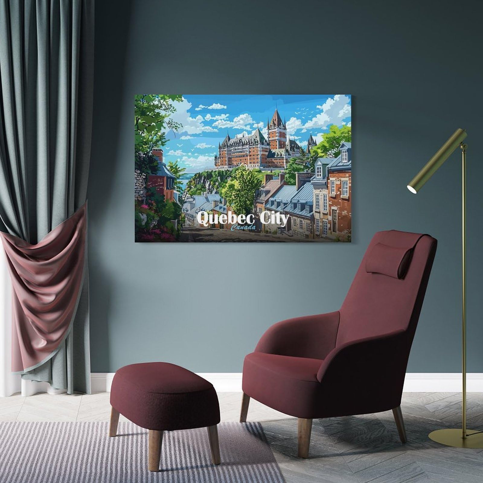 Junmoney Frame-Style-22-1 Quebec City Landscape Canvas Wall Picture, 24X36inch(60X90cm), For Living Room, Bedroom Or Apartment Walls, Decorative Artwork For Empty Walls
