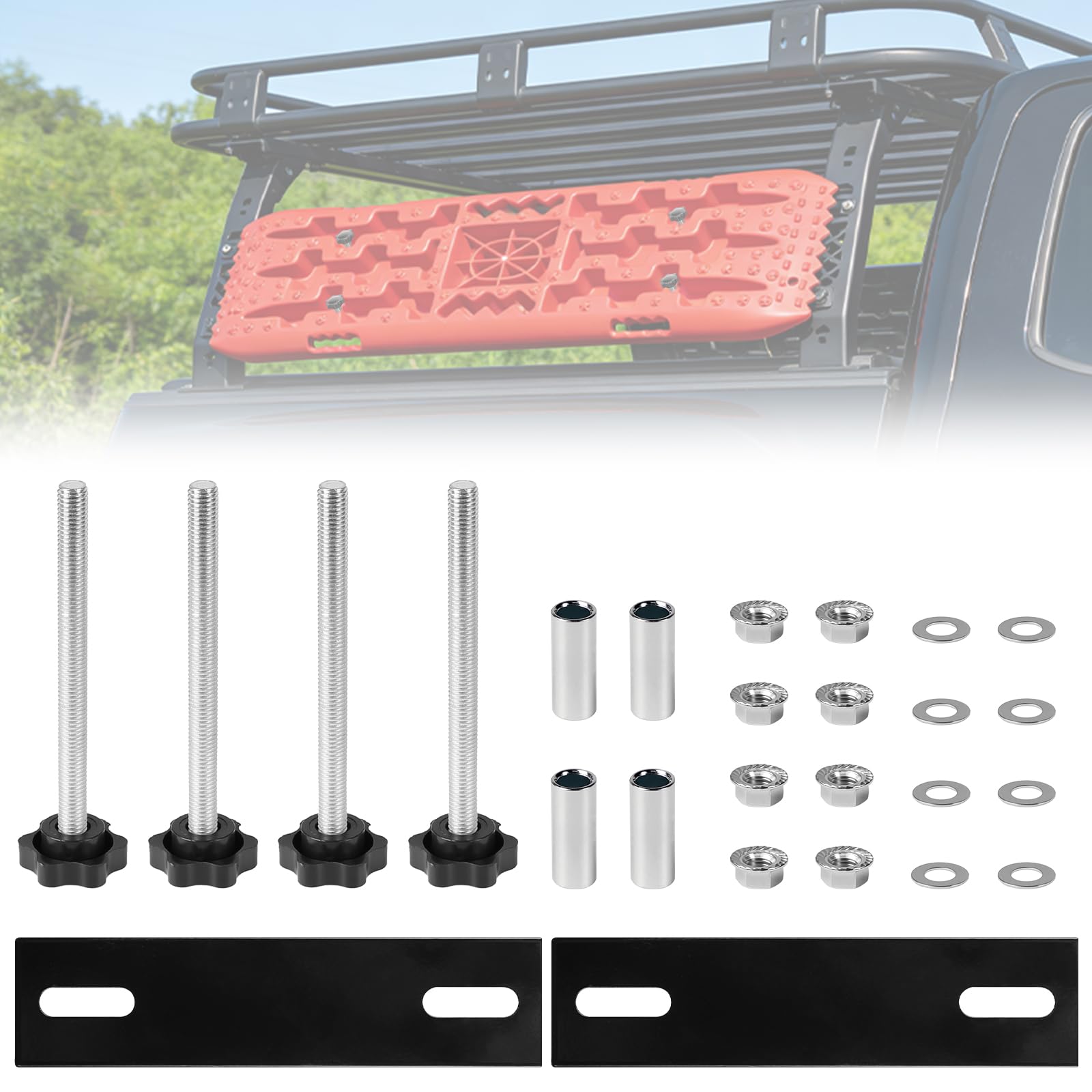 EXLECO Lot de 2 supports pour plaques de sable - Accessoires pour sandboards tout-terrain - Fixation tout-terrain - Pour camping-car - Tapis de traction - Kit de montage pour voiture - Barres de toit