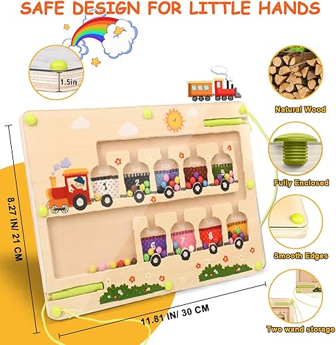 Miniatura 5 de Whongkidz Laberinto magnético de colores y números, tablero de rompecabezas Montessori de madera a juego para contar rompecabezas ABC, práctica de