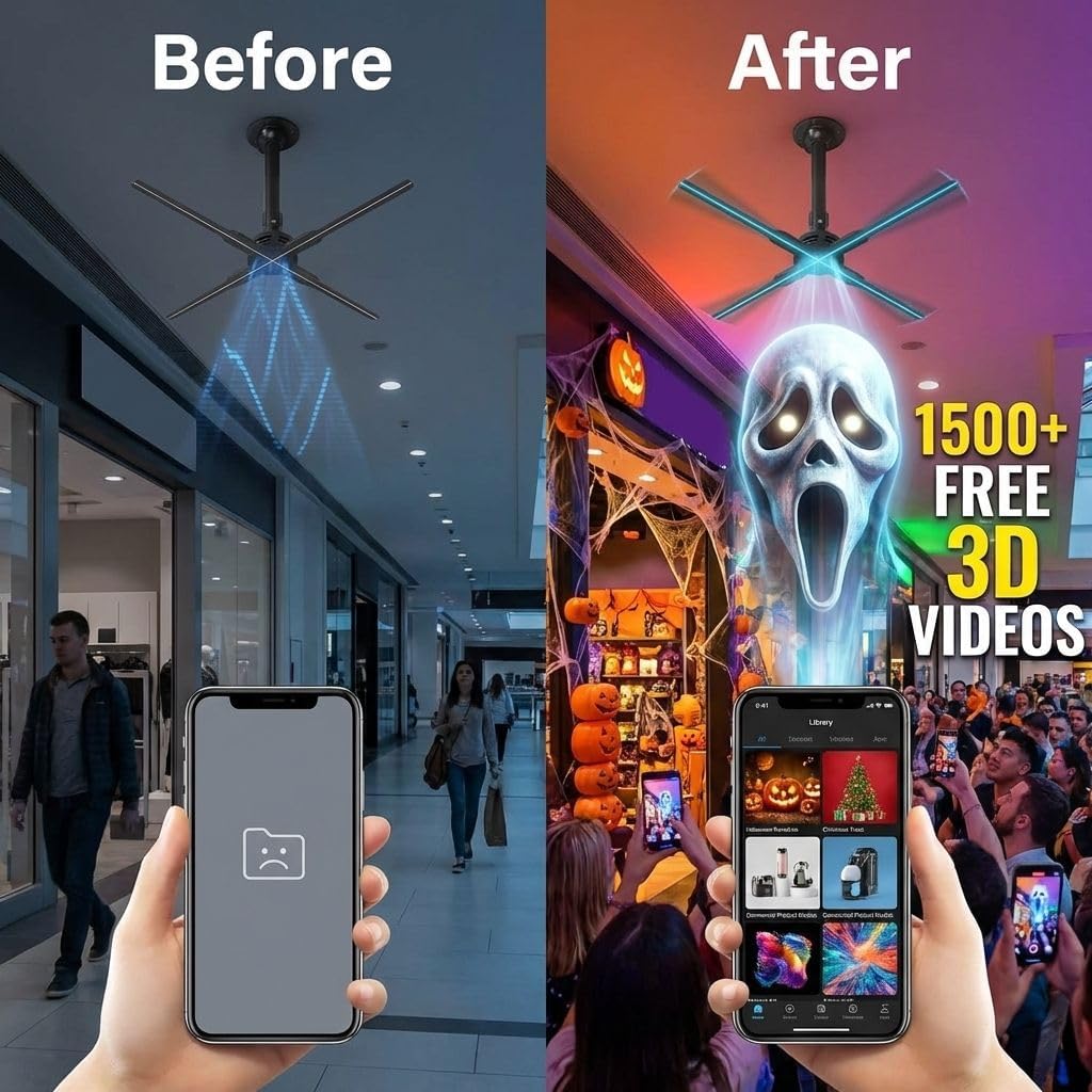 25.6-Inch 3D Hologram Fan With 1280 LED Beads And 32GB Memory, WiFi App Controlled Hologram Projector With Bluetooth 5.0, HD LED Holographic Advertising Display For Storefront (25.6inch)