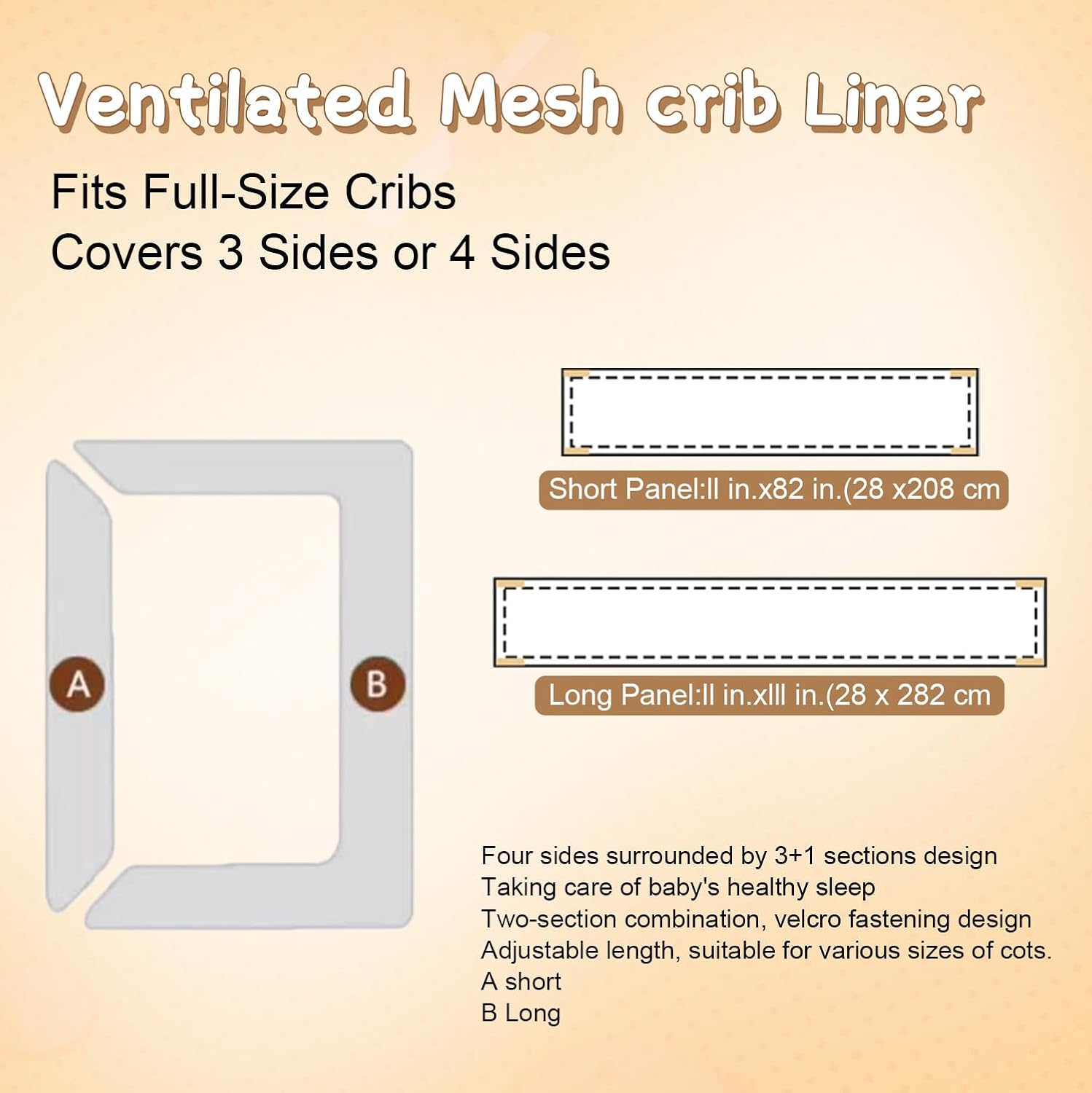 Mesh Crib Liner – Breathable 4-Piece Set for Full-Size for Boys Girl ((Dinosaurs))