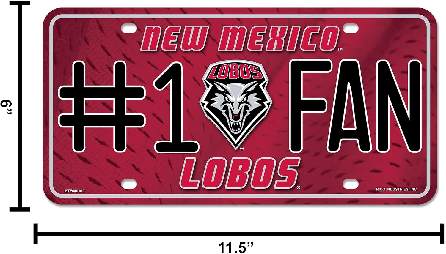 Rico Industries NCAA New Mexico Lobos #1 Fan Metal License Plate Tag image 5