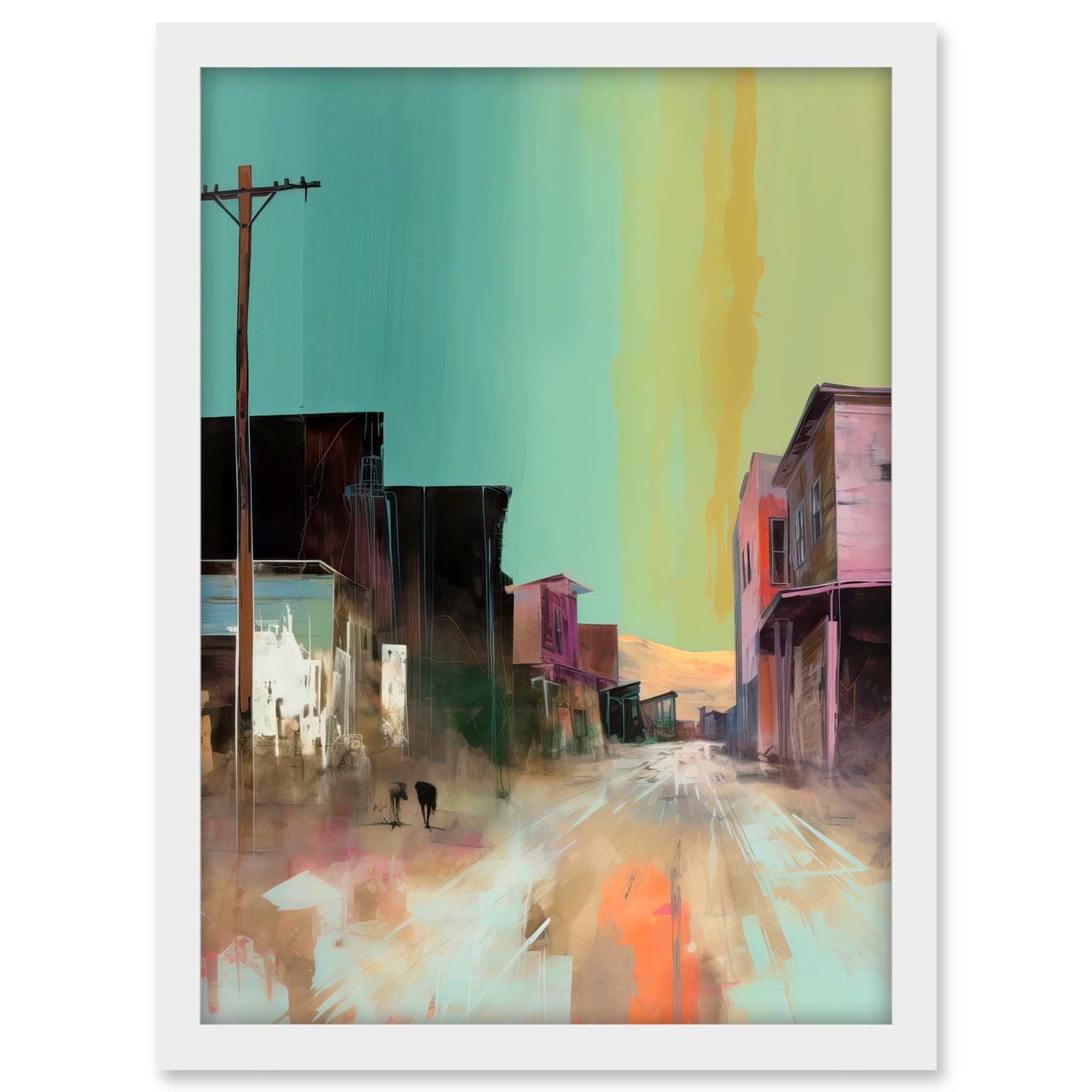 Artery8 American Wild West Ghost Town Street Watercolour Artwork Framed A3 Wall Art Print