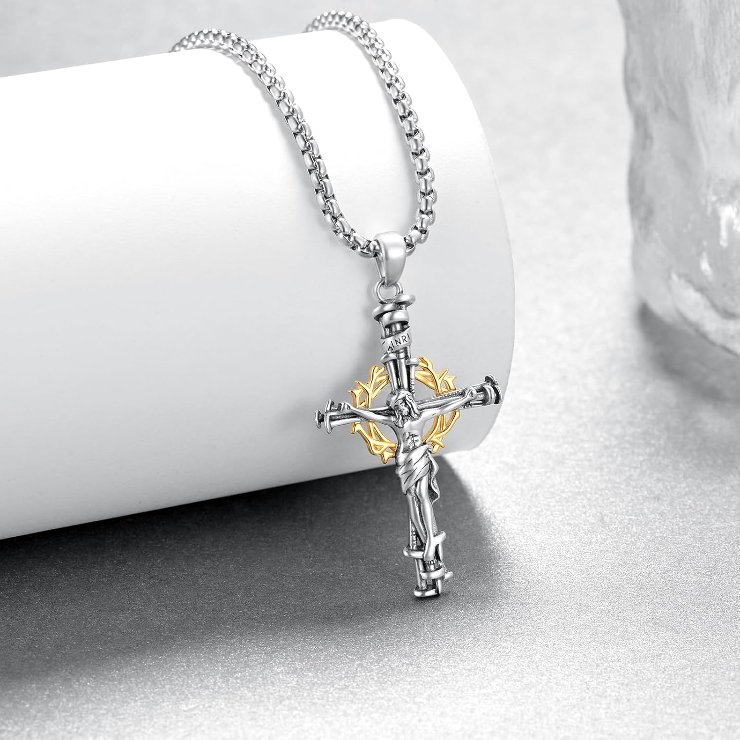 Crucifix Necklace 925 Sterling Silver Crown of Thorns Crucifix Necklace Christian Jewelry Gifts for Men - Image 2