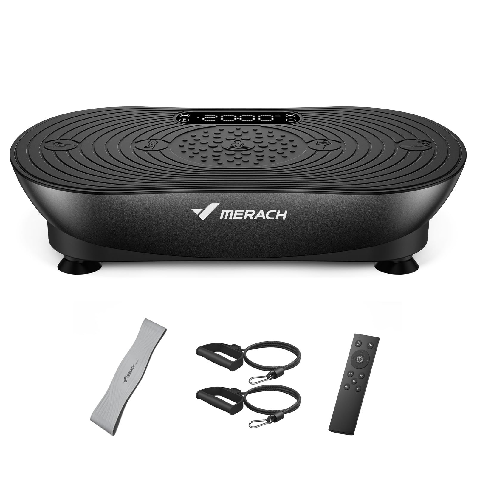 MERACH Vibrationsplatte Für Training Und Körperformung, Mit 99 Geschwindigkeitsstufen, Integriertem Bluetooth-Lautsprecher, Led-Touchscreen Und Elastischen Zugschnüren