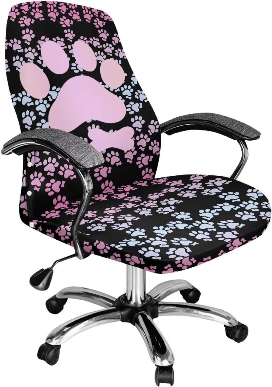 Office Chair Cover, Dog Paws Dustproof Dining Chair Cover Soft Desk Computer Chair Slipcover Breathable Rotating Chair Slipcover for Armchair Chair