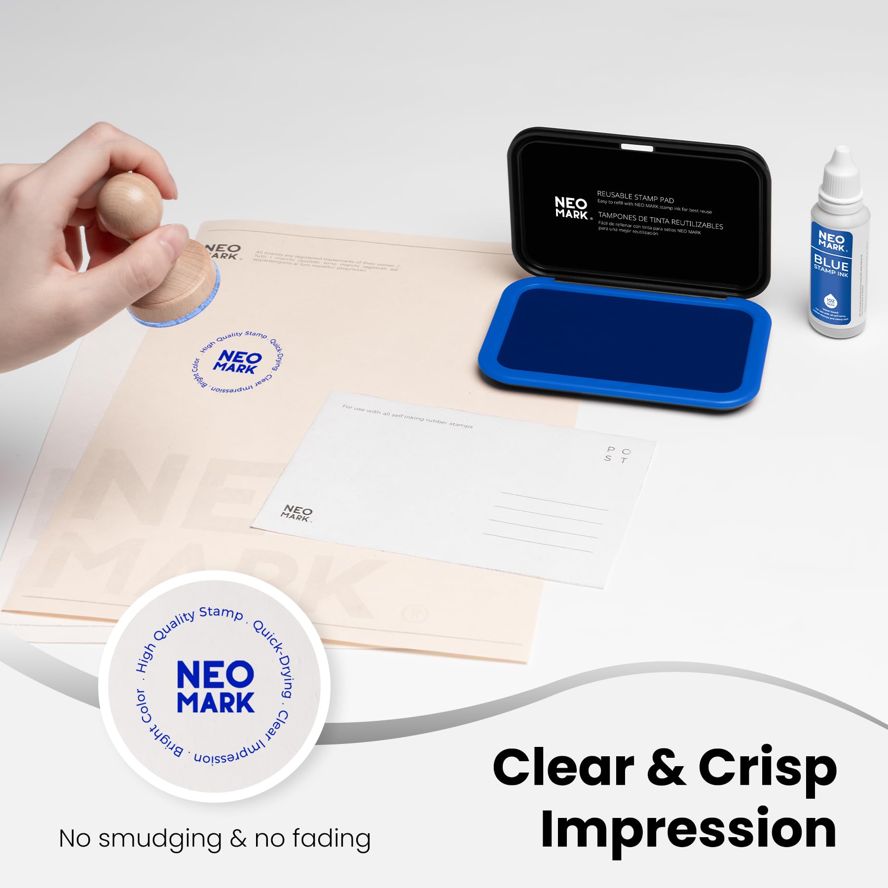 NEO MARK Medium Stamp Pad Kit (1oz Ink Included)-2.8"x 4.3", Magnetic Lid, Premium Quality Felt Stamp Pad (Blue) - Image 3