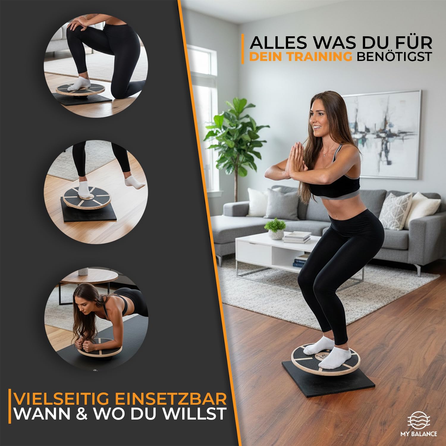 My Balance Premium Balance Board inkl. Antirutschmatte I Hochwertiges Wackelbrett mit E-Book I Stärkt deine Balance I Balance Board für bessere Fitness