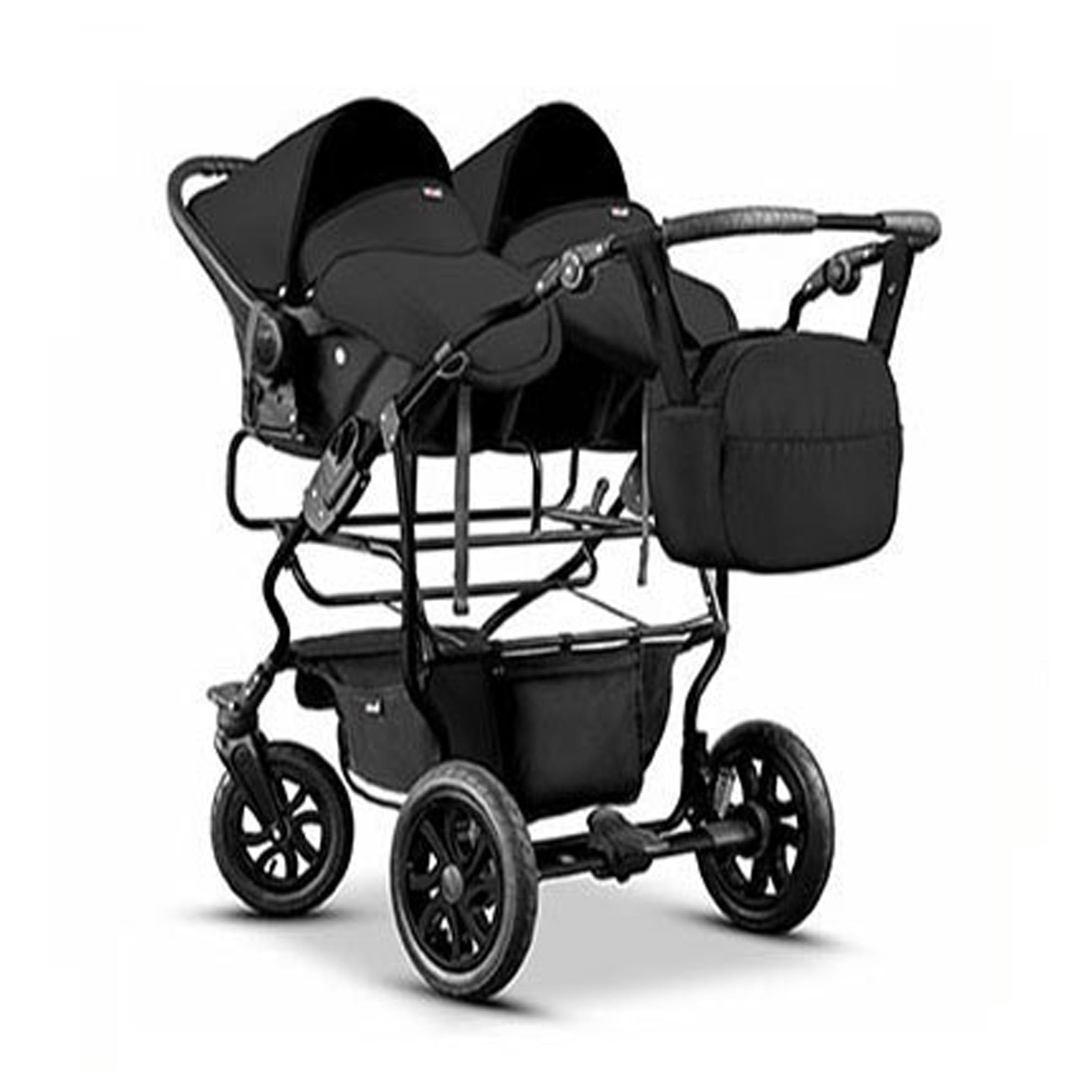 Zwillingskinderwagen 3 in 1 City Twin - 15 Teile - in Farbe Schwarz