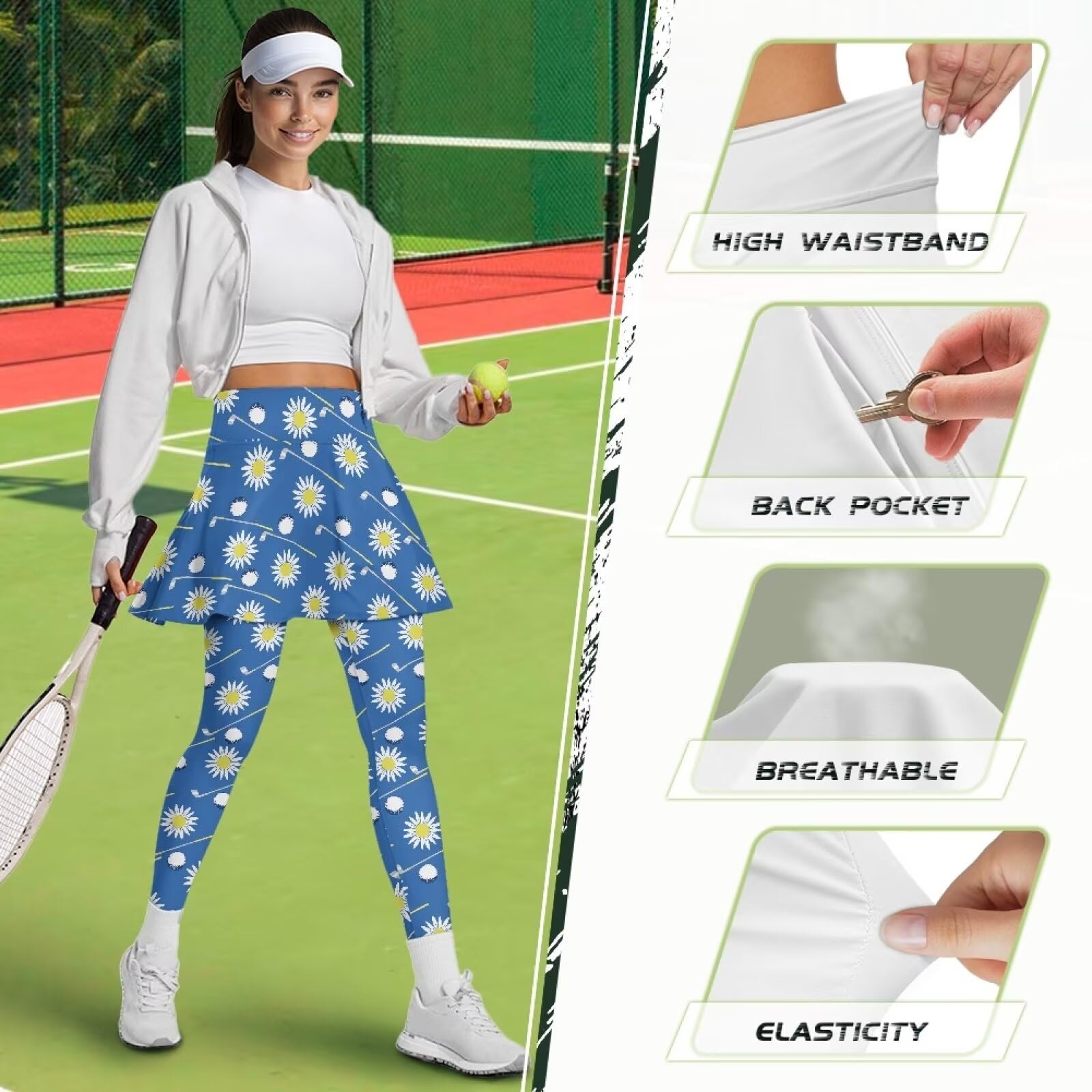 Poceacles Spódnice legginsy dla kobiet tenisowe spódnice legginsy spandex bieganie spódnice golfowe legginsy z mini spódniczką rajstopy
