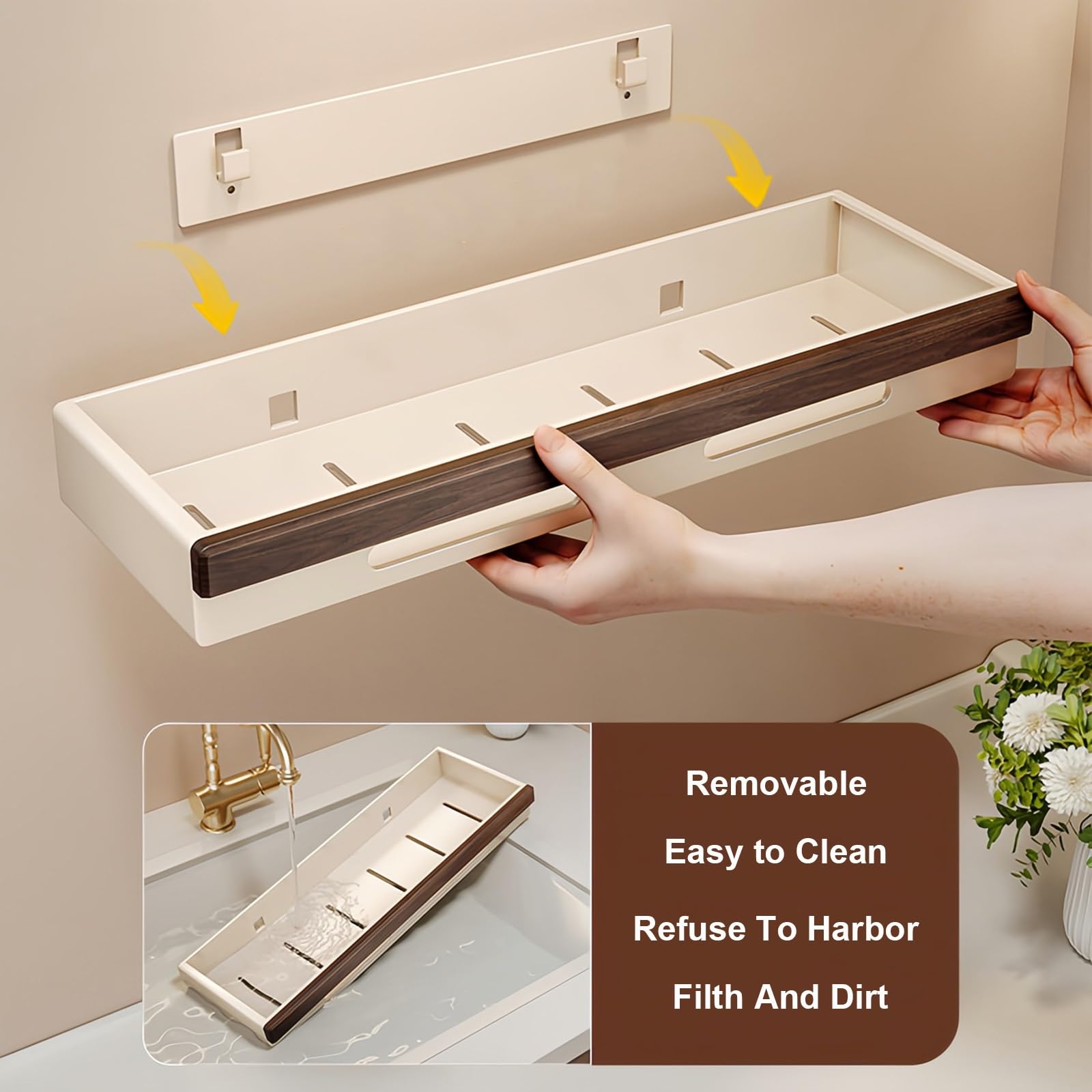 Mensola Portaoggetti da Parete per Bagno, Fissaggio Adesivo per Doccia | Organizzatore a Rapido Drenaggio con Portasciugamani Opzionale per Riporre Shampoo Cosmetici(Black with Rod,50cm/19.7")
