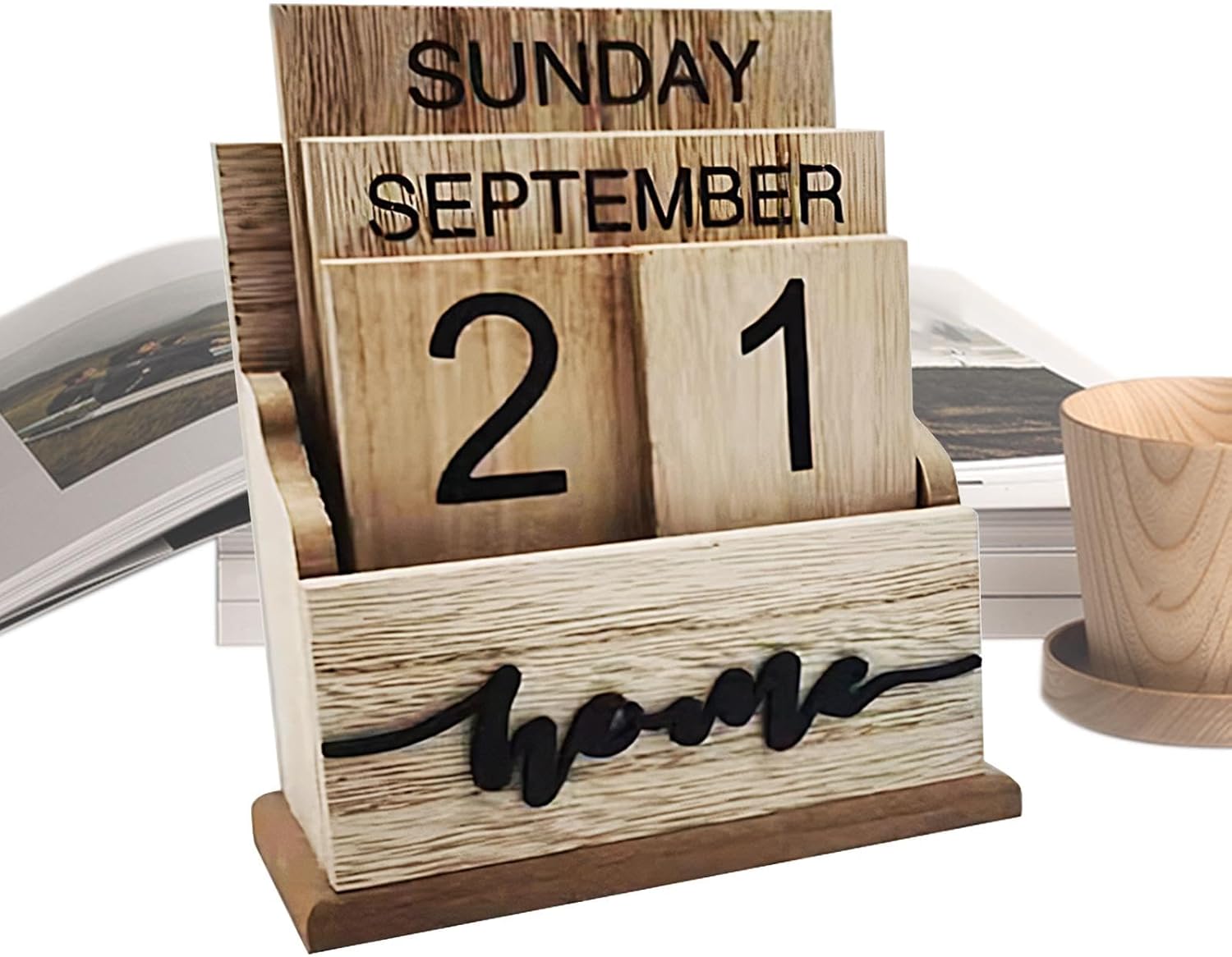 Blocs De Bois Calendrier - Bureau Calendrier Perpétuel Mignon Accessoires De Bureau Cubes De