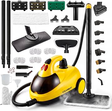 STEAMBOT 34-in-1 Steam Cleaner mop for Home & Car, 2L Water Tank, 4.3ft Hose, Deep Steam Cleaning for Floors, Tiles, Grout, Windows, Kitchen, Living Room Multi-Surface Steamer