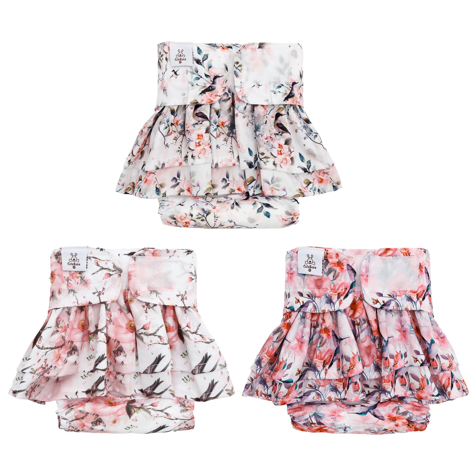 CuteBone Female Dog Diapers with Skirts 3 Pack Reusable Puppy Dresses Pants for Heat Cycle Period QBD18XL