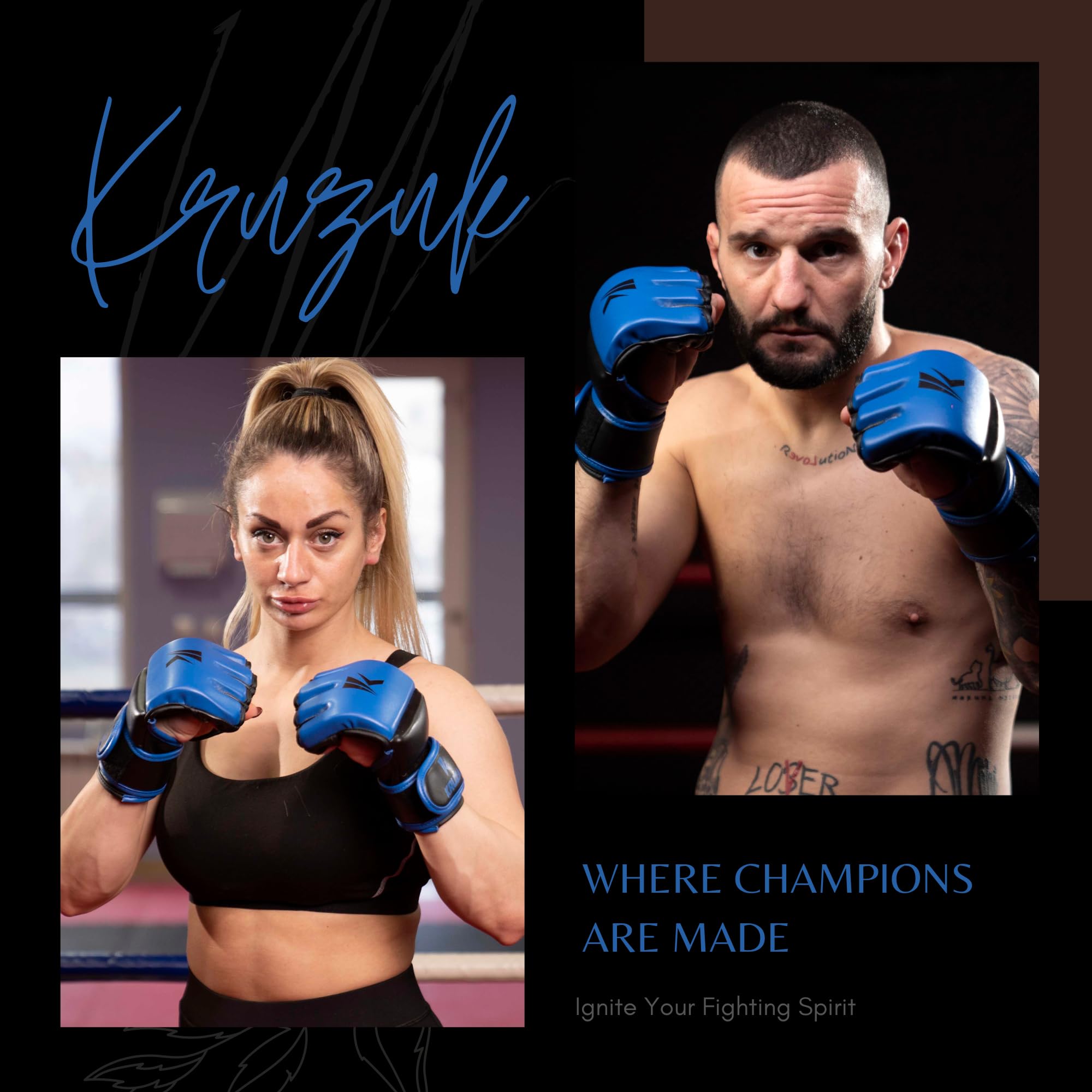 Kruzak MMA Handschuhe Herren und Damen Halbfinger-Boxhandschuhe, Handbandagen mit offenen Handflächen für Grappling, Kickboxen, Sanda, Sparring, Muay Thai