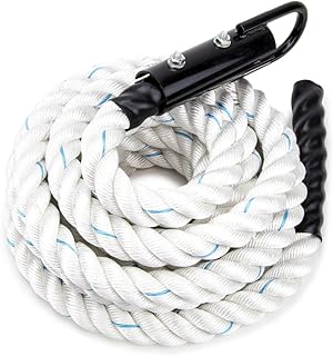 Crown Sporting Goods 1.5" Gym Climbing Rope for Adults - Poly Dacron Twist with Carabiner Eyehook - Strength Conditioning,...