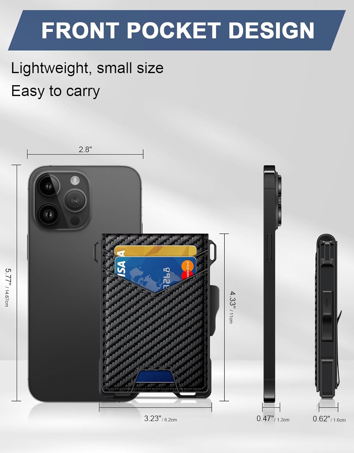 Wallet for Men, Minimalist Slim Mens Wallet with Money Clip, RFID Blocking Smart Pop Up Card Wallet with ID Window, Compact Bifold Wallet, Metal Aluminum Credit Card Holder - Image 5