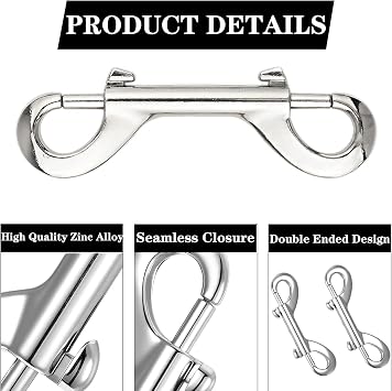 Double Ended Lead Clips for Dogs, 90mm Stainless Steel & Zinc Alloy Bolt Snap Hooks, Metal Diving Clip Trigger Snaps - Pet Supplies for Diving Dog Leash Horse Tack Pet Feed Bucket (Sliver,2 PCS)