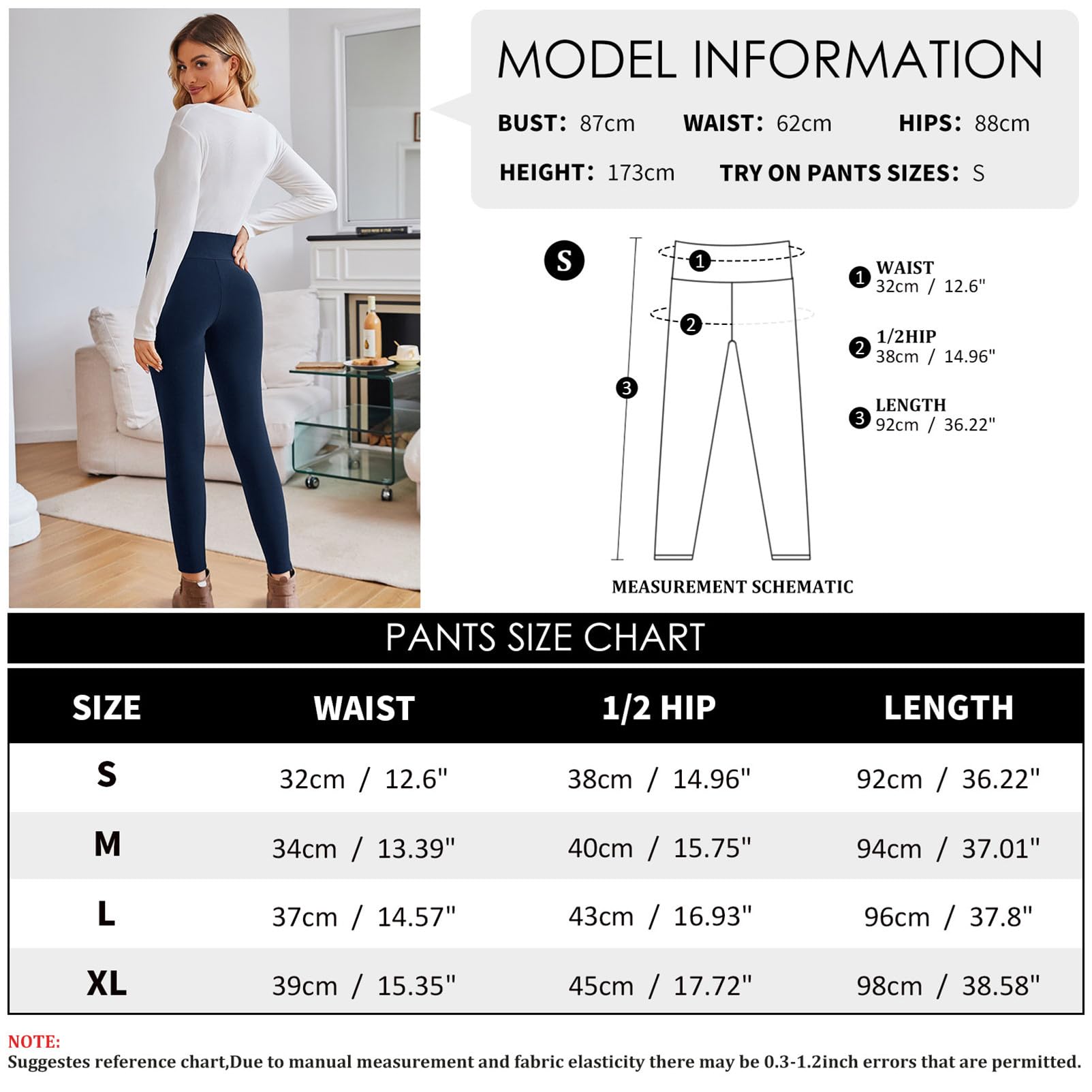 Tolaler Damskie legginsy polarowe, ciepłe legginsy damskie na zimę, legginsy termiczne z wysokim stanem, do jogi, fitnessu, na narty, grube, rozciągliwe legginsy