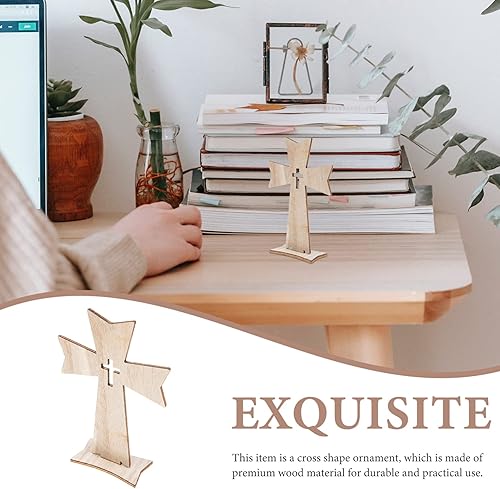 Miniatura 9 de ABOOFAN Decoración de mesa de cruz de madera: 20 piezas de arte de pared de cruz colgante de madera rústica, mini escultura de cruz cristianos, cruz