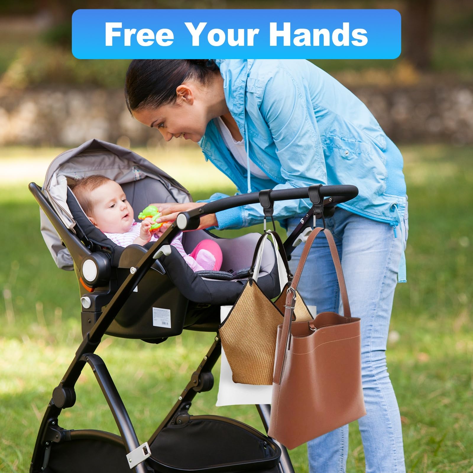 Rutschfeste Kinderwagenhaken, verstellbare Karabiner-Clips, multifunktionales Zubehör für Wickeltaschen/Geldbörsen, universelle Passform für Kinderwagen, Fahrräder, Rollstühle und
