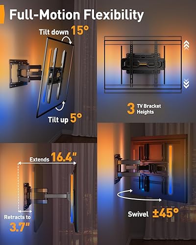 Miniatura 5 de Perlegear AuraFrame Soporte de pared para TV premontado con luces LED para televisores de 26 a 65 pulgadas de hasta 99 libras, VESA máximo 15.748 x