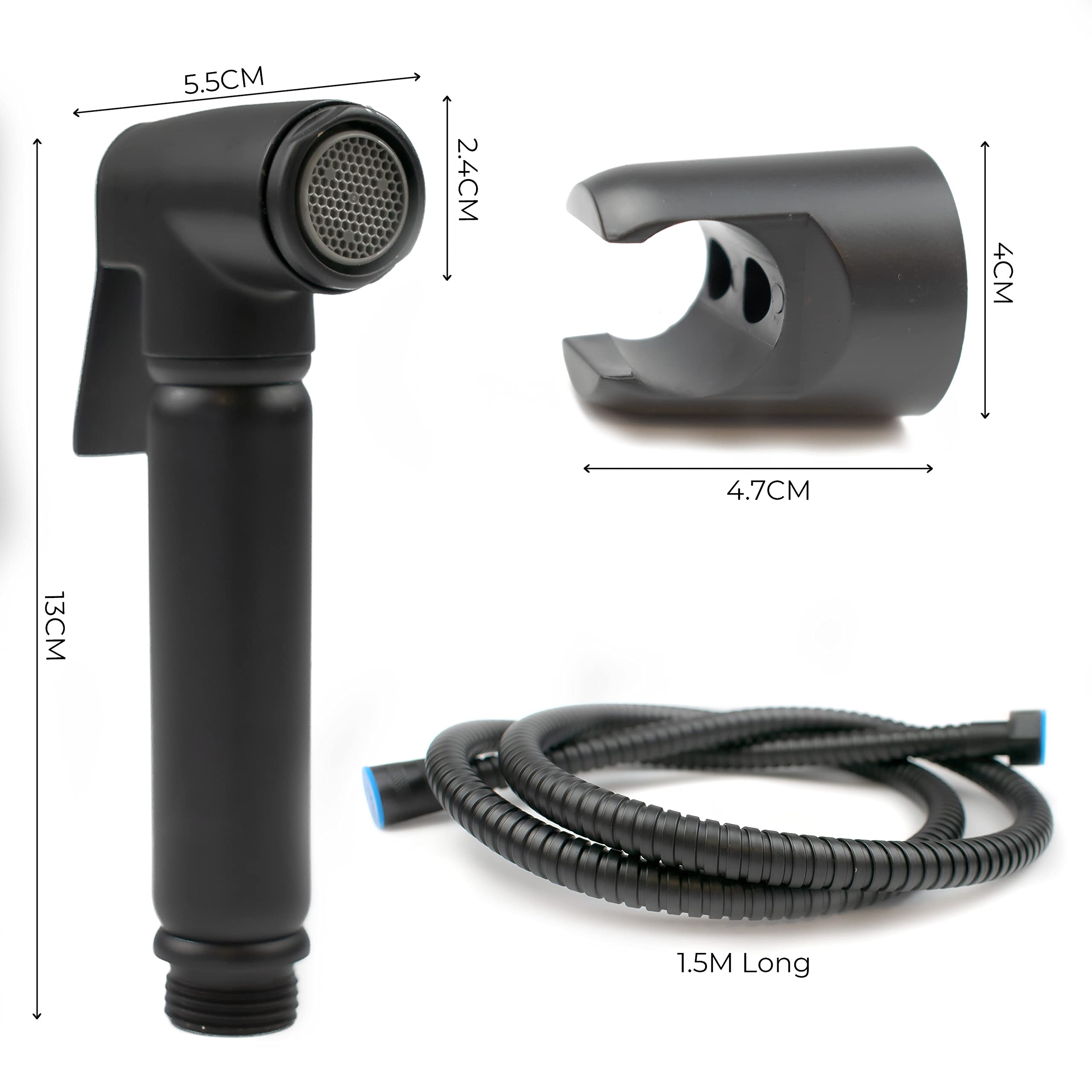 Kit rociador ducha mano negro mate, Shattaf musulmán para baño, bidé pared, manguera 1,5 m y soporte incluidos (2)