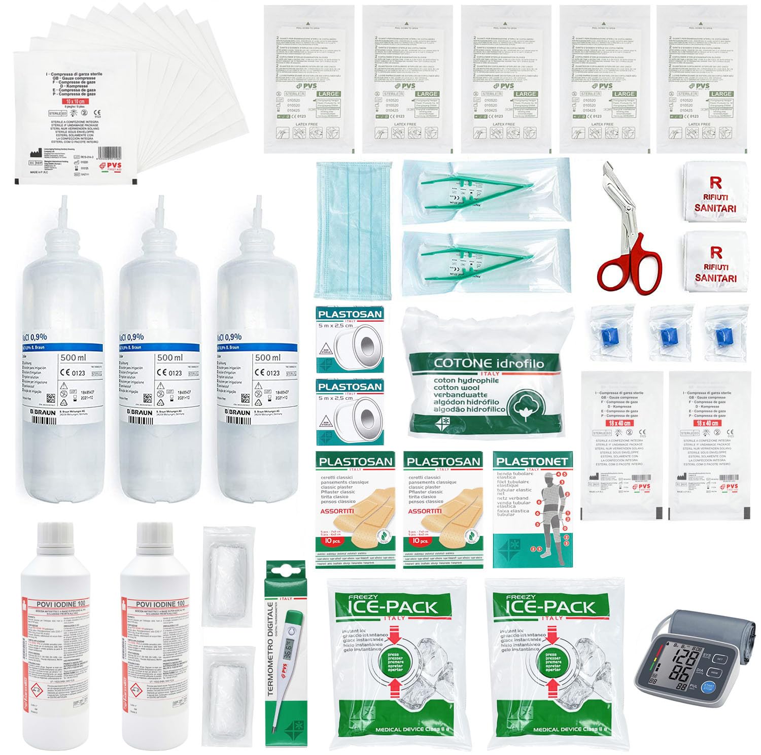 ONFARMA KIT REINTEGRO DIGIT BRACCIO pacchetto ricambio per cassetta medica di pronto soccorso con MISURATORE DI PRESSIONE DIGITALE DA BRACCIO e CARTELLO per aziende con 3 o più lavoratori